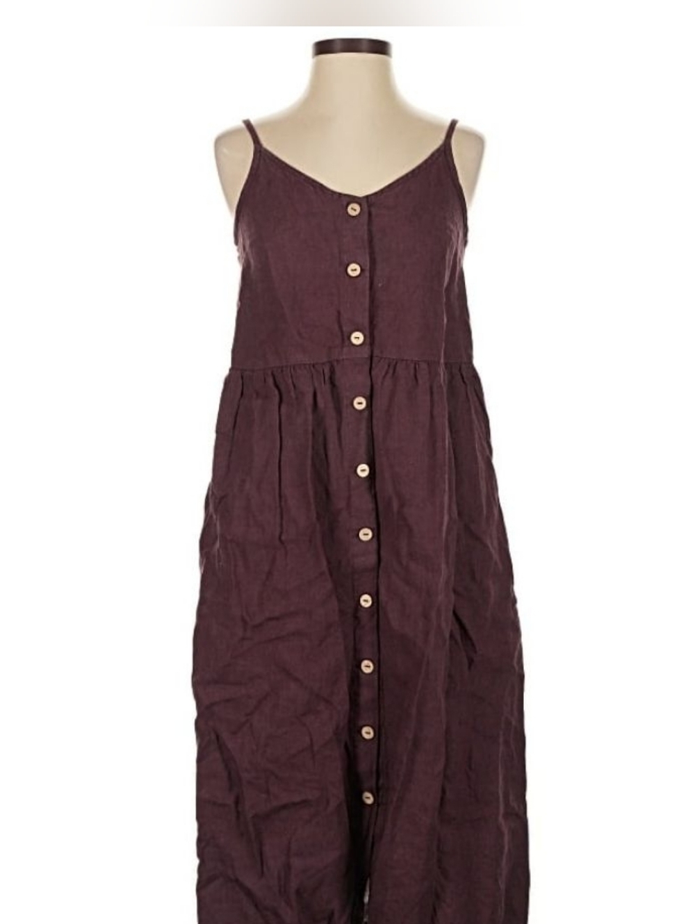 notPERFECTLINEN Grape Wine Button-Front Linen Maxi Dress